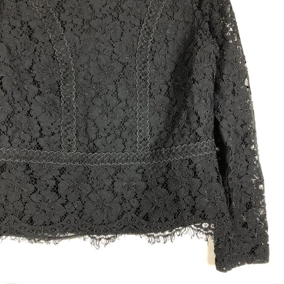 EXPRESS Black Lace Ruffle Long Sleeve Top with Mock Neck Zipper Back Size XS - Picture 4 of 11